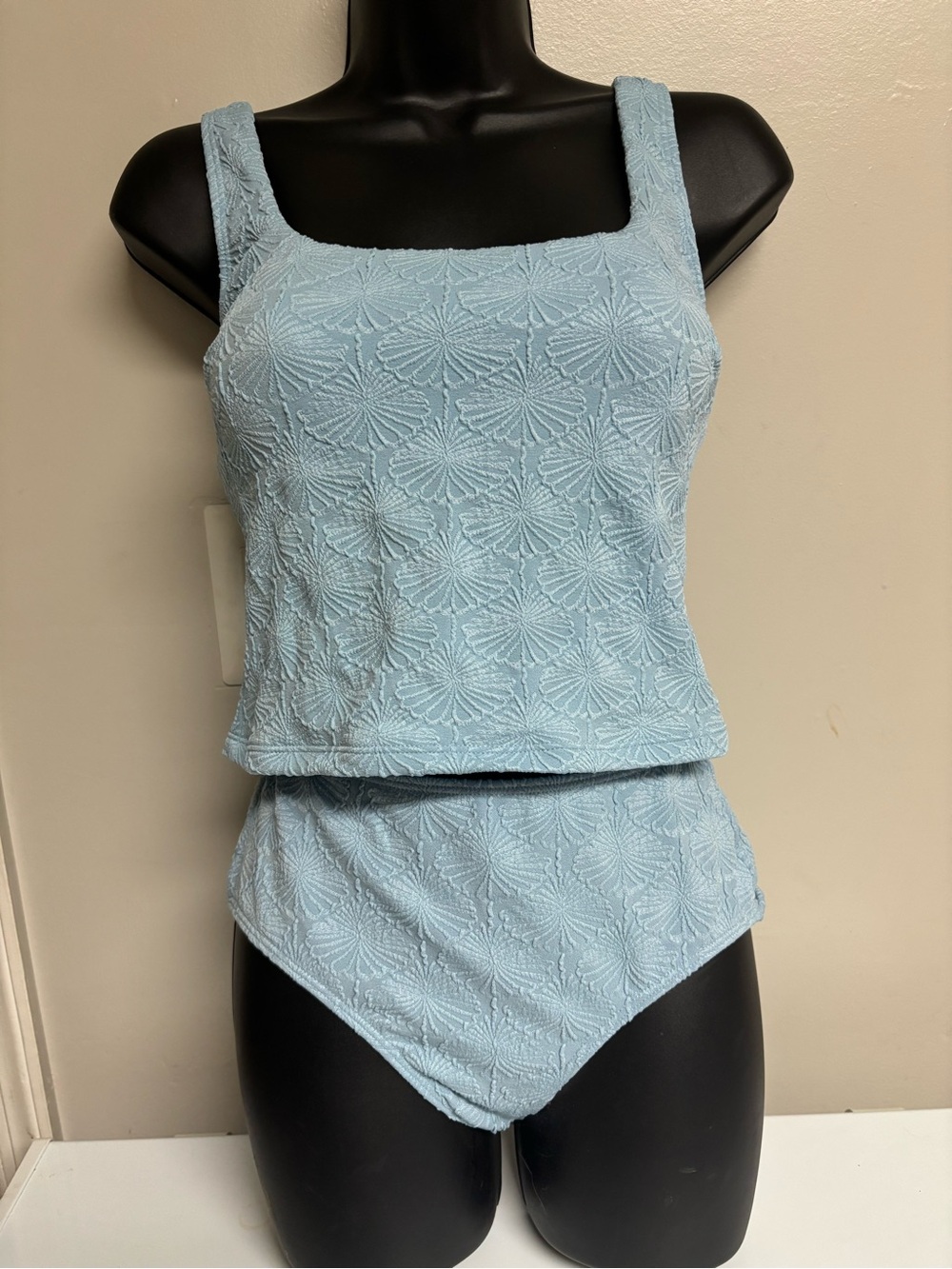 Zaful Light Blue Textured Floral Two-Piece Swimwear